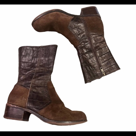 UGG Shoes - UGG Lou Croco Java Brown Leather and Suede Boot